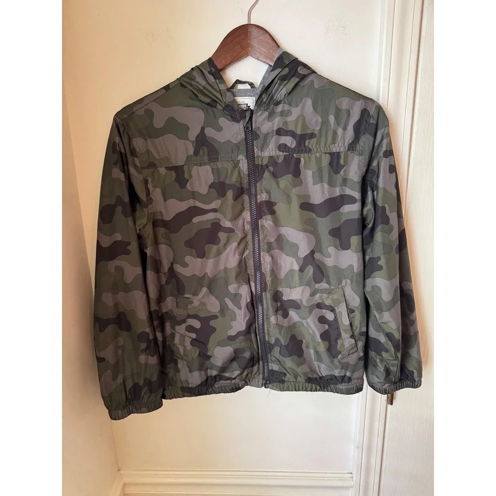 Gymboree Boys Camo Hooded Windbreaker‎ Jacket Green Camouflage Size L 10-12